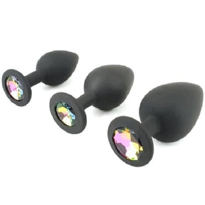 Black Silicone Jeweled Butt Plug Set BDSM