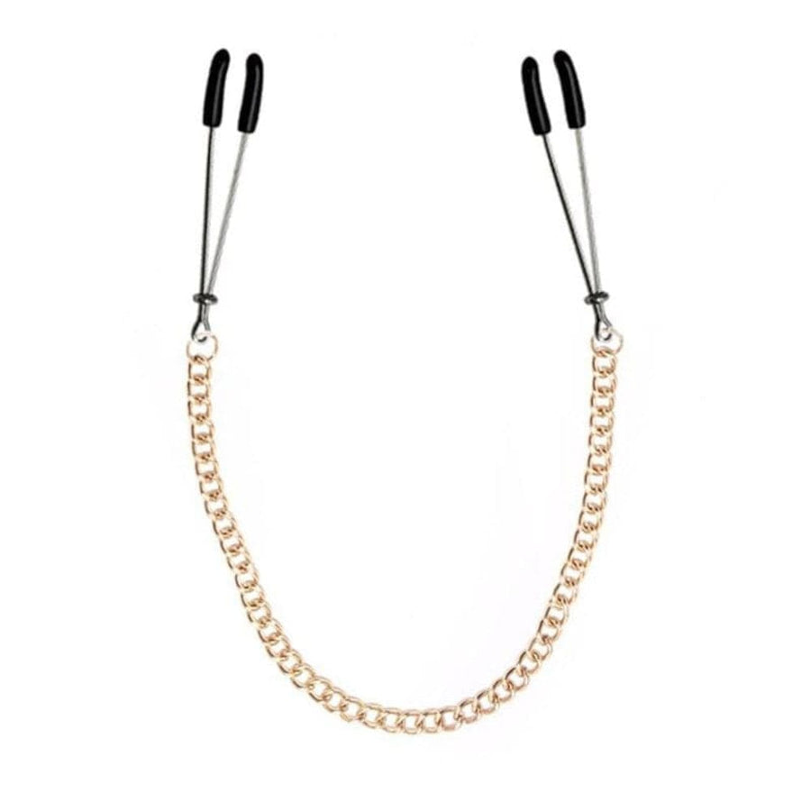BDSM Gold Chained Tweezer Nipple Clamps, gallery view 4
