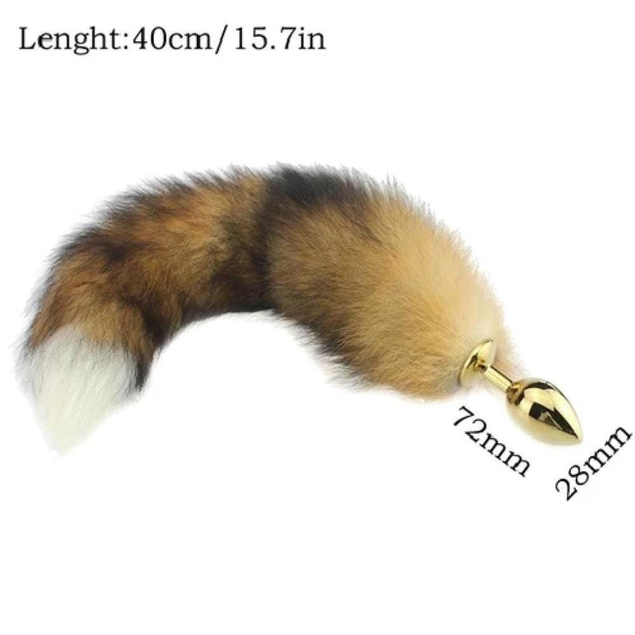 Brown Faux Fur Metallic Tail Butt Plug BDSM, gallery view 4