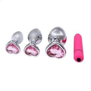 Pink Jewel Heart-Shaped Butt Plug With Vibrator BDSM