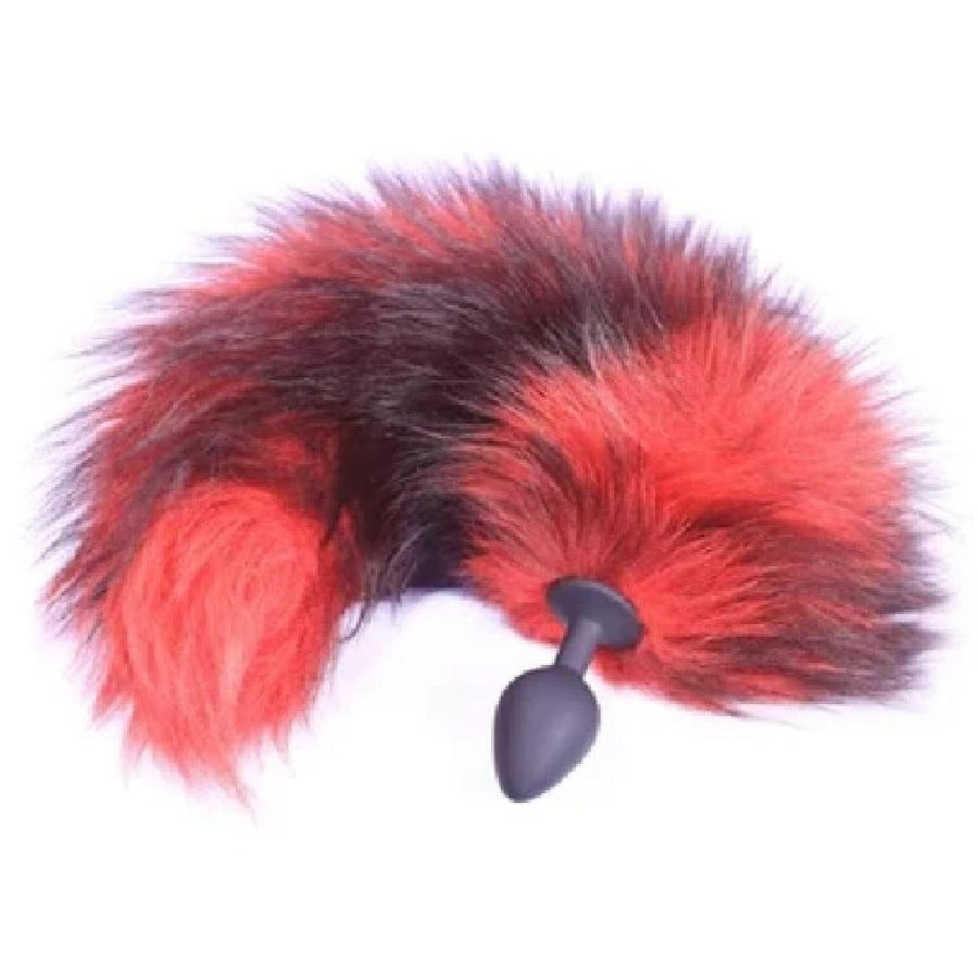 Red and Black 16" Fox Tail Silicone Butt Plug BDSM product view