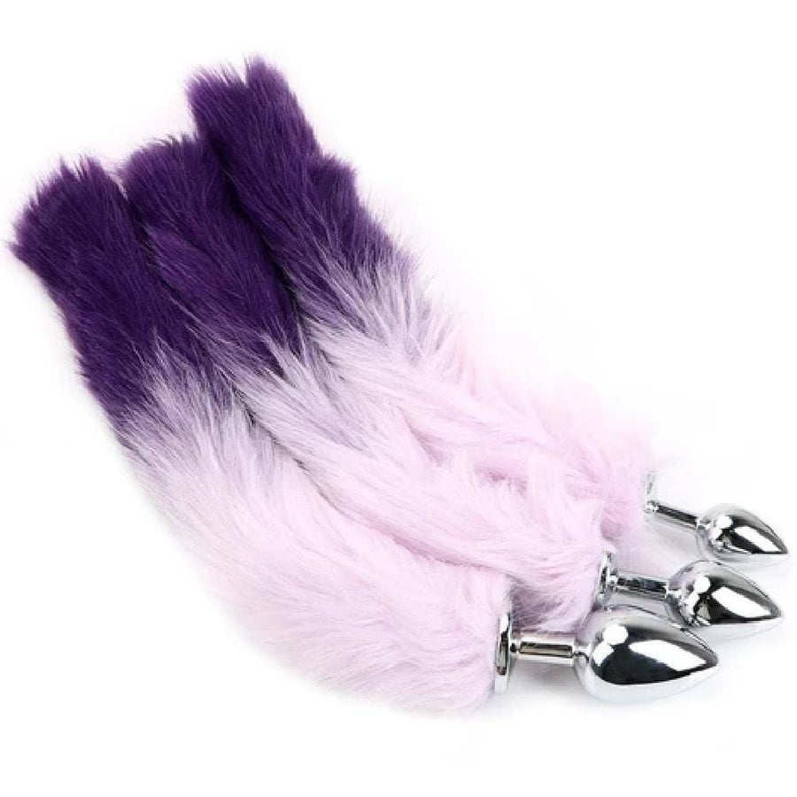 Purple Fur Silver Metallic Tail Butt Plug BDSM product view