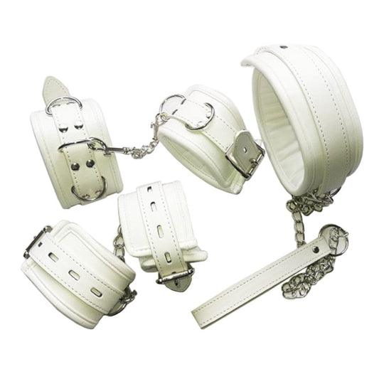 Fashionable White Leather Cuffs Set BDSM product view
