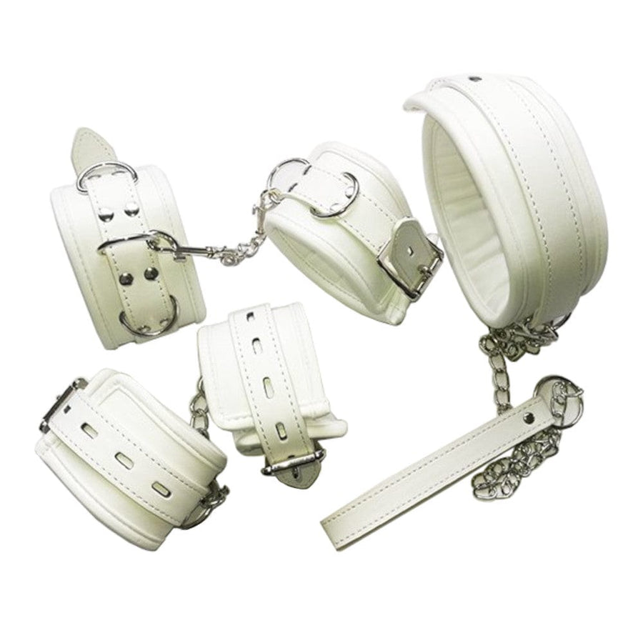 Fashionable White Leather Cuffs Set BDSM product view