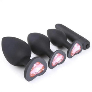 Kit d'entraînement anal en silicone avec vibrateur supplémentaire 4 pièces BDSM