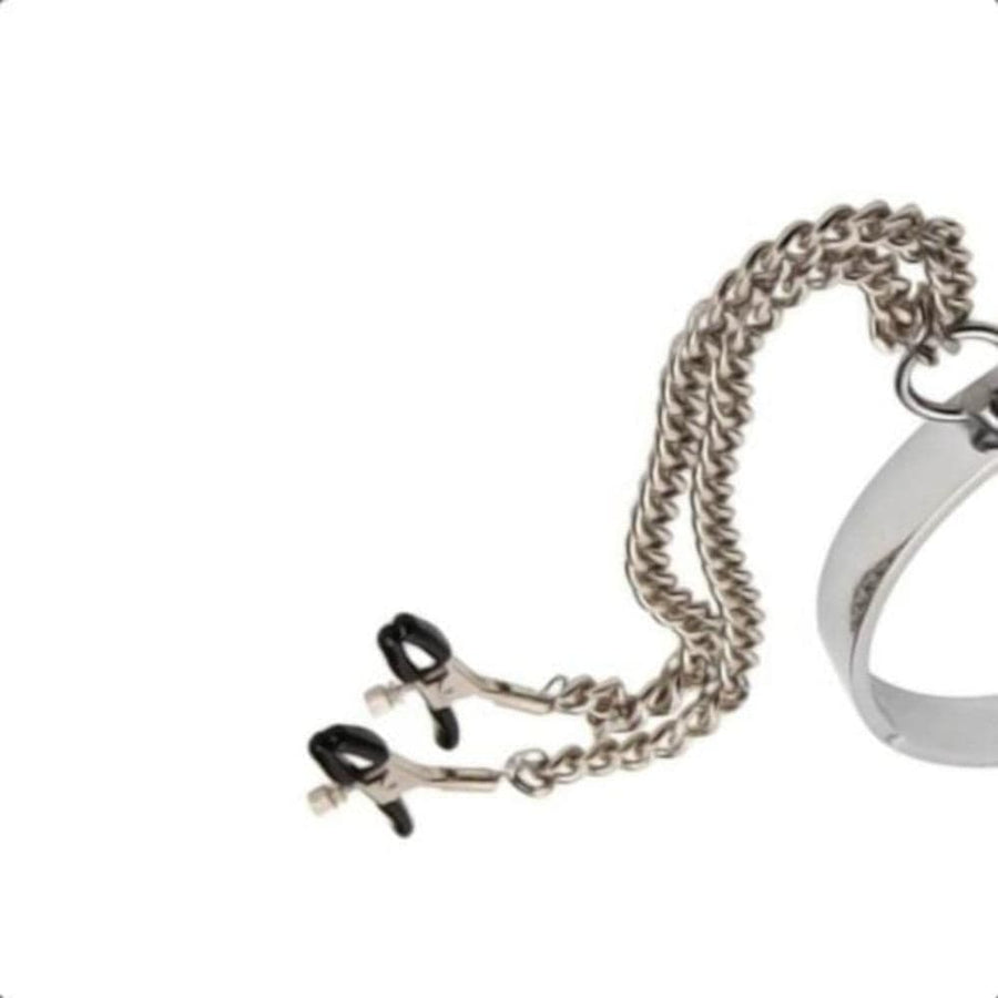 BDSM Metallic Nipple Clamp Collar, gallery view 4