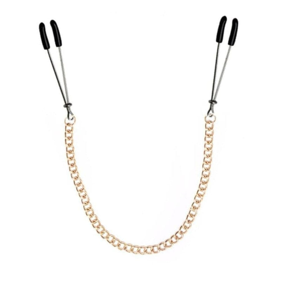 BDSM Gold Chained Tweezer Nipple Clamps, gallery view 5