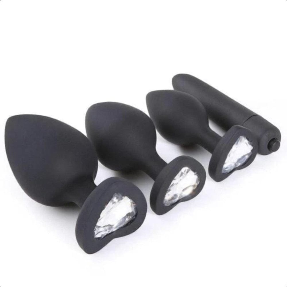 Silicone Anal Training Kit With Extra Vibrator 4pcs BDSM  sissyloving