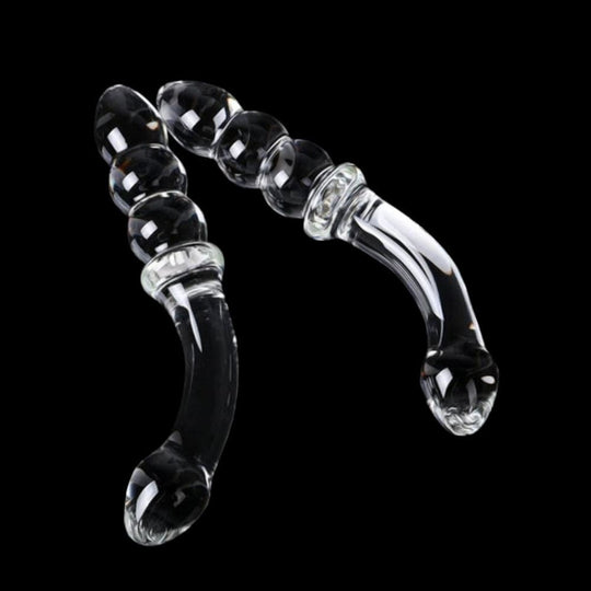 J-Contoured Beaded See-Through Glass Dildo BDSM product view