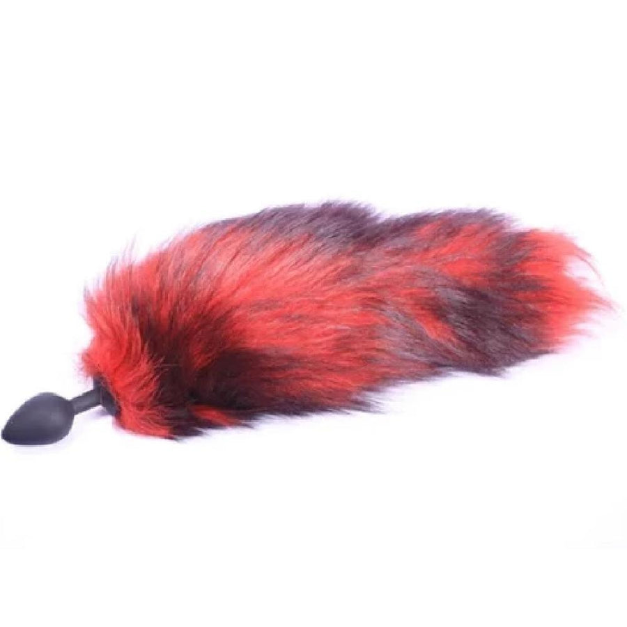 Red and Black 16" Fox Tail Silicone Butt Plug BDSM, gallery view 5