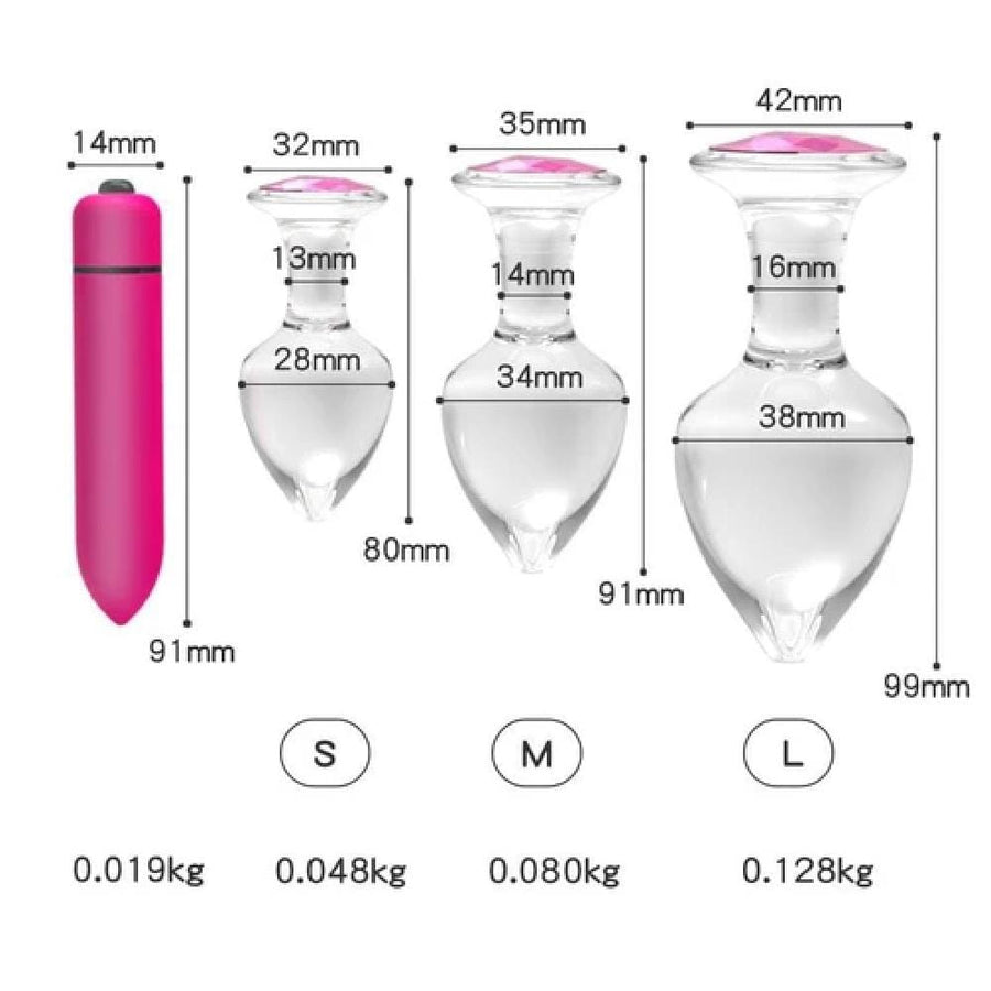 Jeweled Glass Butt Plug Set of 4 BDSM, gallery view 5