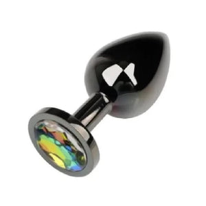 Gunmetal Rainbow-Colored Jewel Metal Butt Plug BDSM