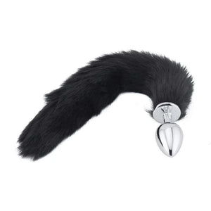 Midnight Black Wolf Tail with Stainless Steel Butt Plug BDSM