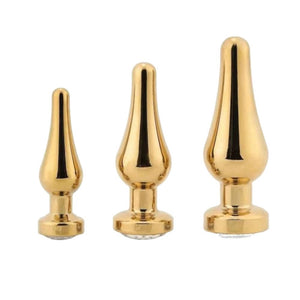 Goldenes, kegelförmiges Buttplug-Set mit Juwelen BDSM