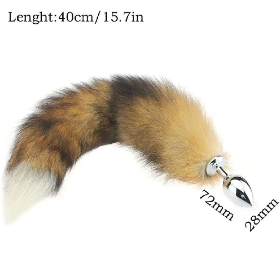 Brown Faux Fur Metallic Tail Butt Plug BDSM, gallery view 5