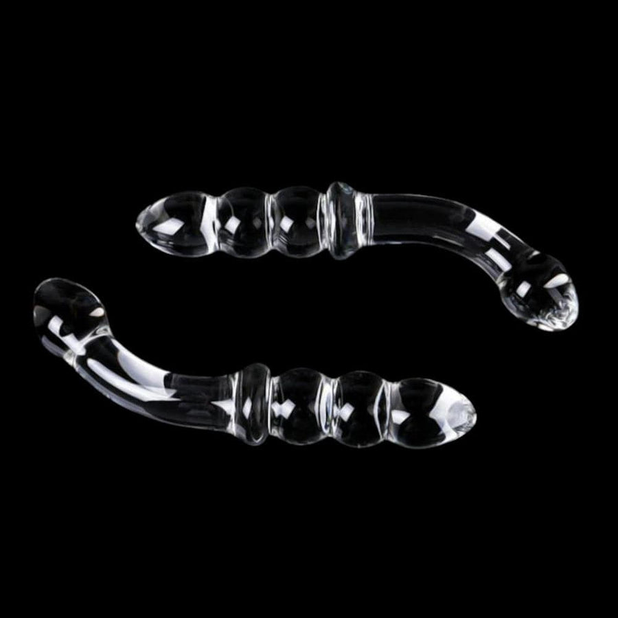 J-Contoured Beaded See-Through Glass Dildo BDSM, gallery view 2