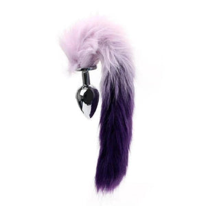 Purple Fur Silver Metallic Tail Butt Plug BDSM