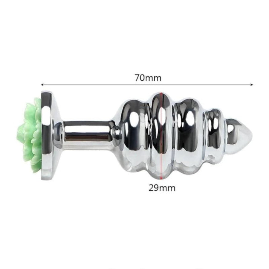 Shiny Ribbed Flower Metal Butt Plug, gallery view 6