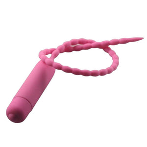 Long Vibrating Beaded Silicone Penis Plug BDSM