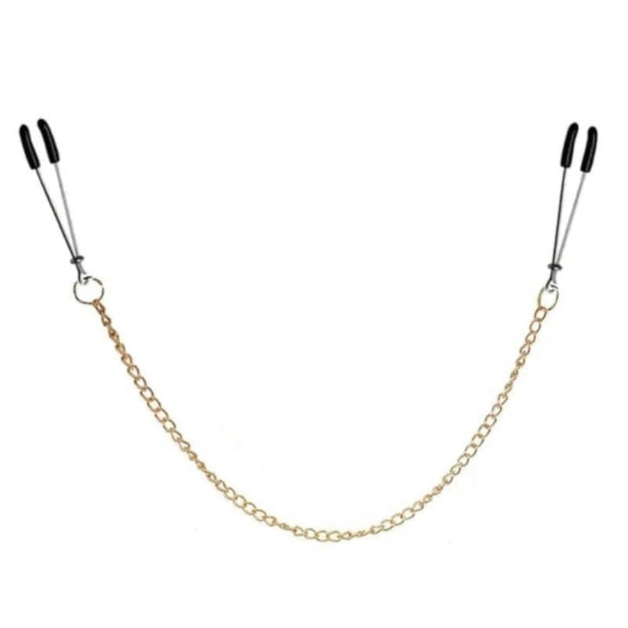 BDSM Gold Chained Tweezer Nipple Clamps, gallery view 6