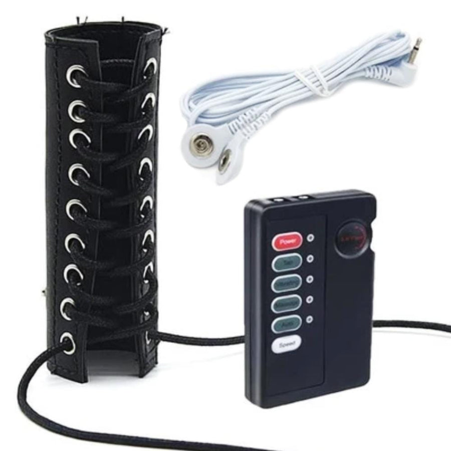 Leather Sleeve Penis Electro Torture Instrument BDSM product view