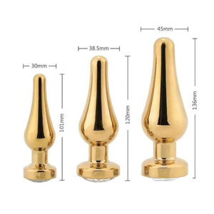 Goldenes, kegelförmiges Buttplug-Set mit Juwelen BDSM