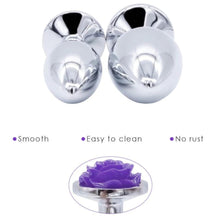 Load image into Gallery viewer, Purple Rose Metal Butt Plug and Vibrator BDSM
