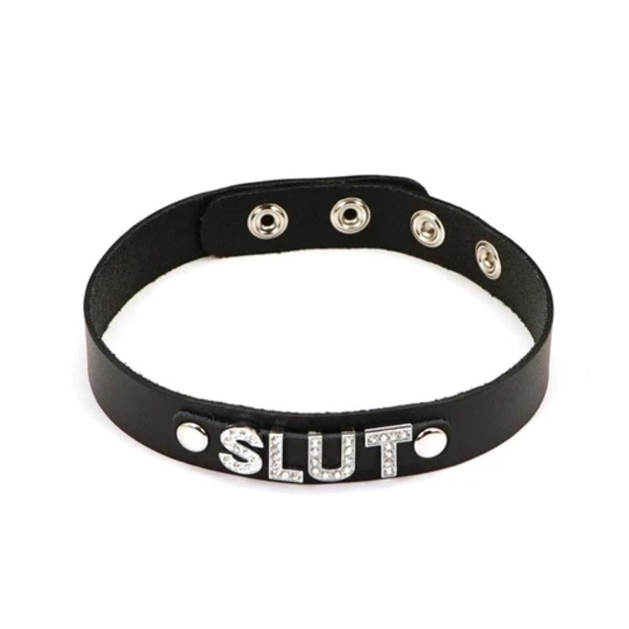 Jewel Encrusted Slut Leather Choker, gallery view 2
