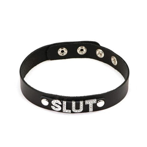 Jewel Encrusted Slut Leather Choker