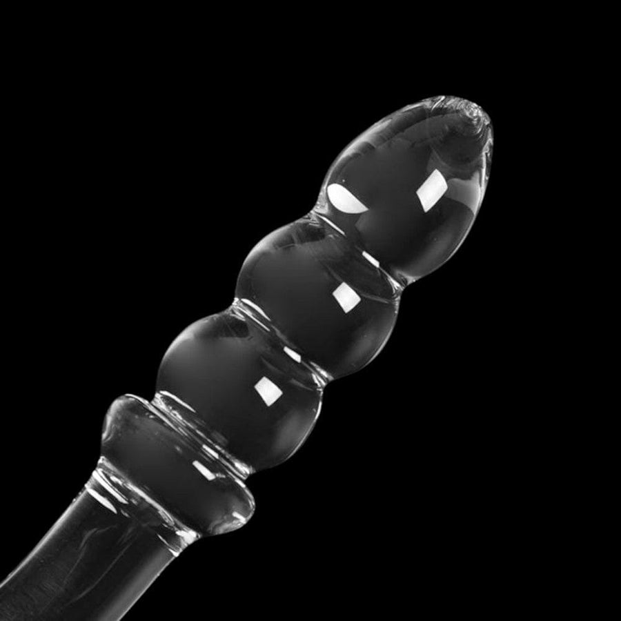 J-Contoured Beaded See-Through Glass Dildo BDSM, gallery view 3