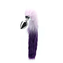 Load image into Gallery viewer, Purple Fur Silver Metallic Tail Butt Plug BDSM
