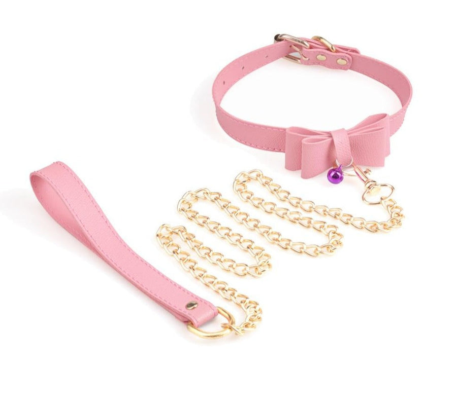 Pink Bow Sissy Slave Collar BDSM product view