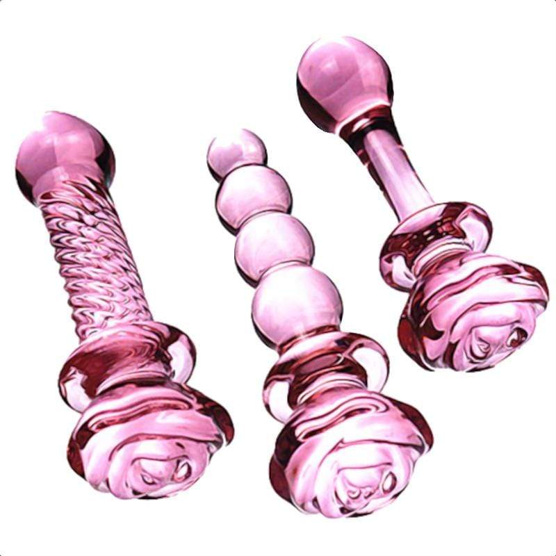 Pink Charming Beaded Glass Rose Dildo BDSM, gallery view 3