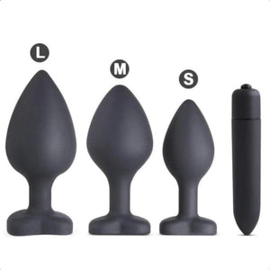 Kit d'entraînement anal en silicone avec vibrateur supplémentaire 4 pièces BDSM