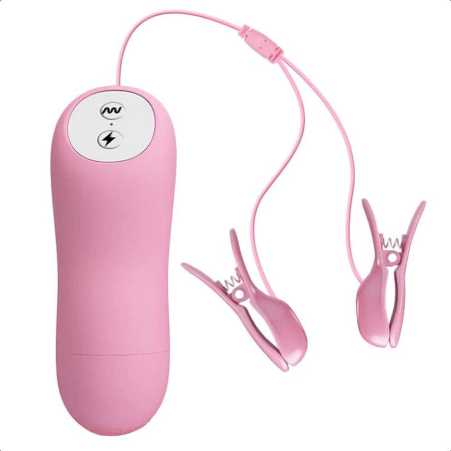 BDSM Pink Vibrating Electro Nipple Clamps Set, gallery view 2