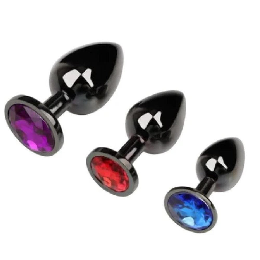Gunmetal Rainbow-Colored Jewel Metal Butt Plug BDSM product view