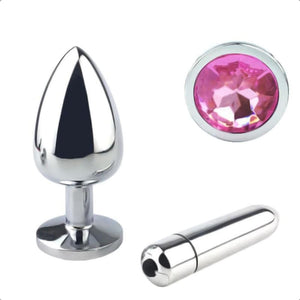 Plug anal et vibromasseur en acier inoxydable avec bijoux BDSM