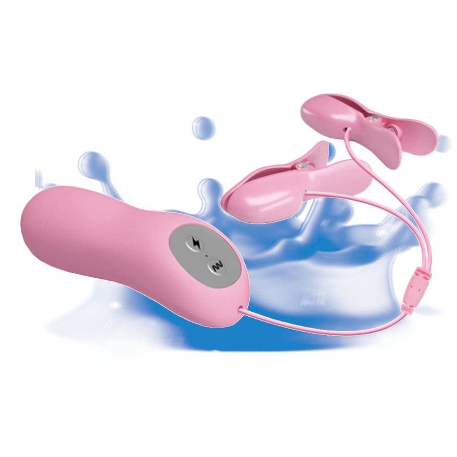 BDSM Pink Vibrating Electro Nipple Clamps Set, gallery view 7