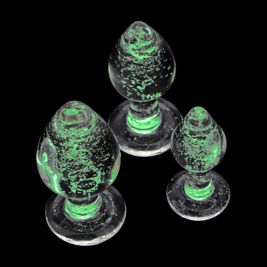 Glow in the Dark Glass Butt Plug 3 Piece Set BDSM, gallery view 2