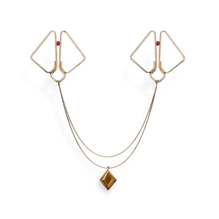 BDSM Multipurpose Gold Nipple Clamps and Necklace, gallery view 2