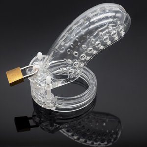 Plastic Chastity Cage 4.5 Inches Long (All 5 Rings Included)