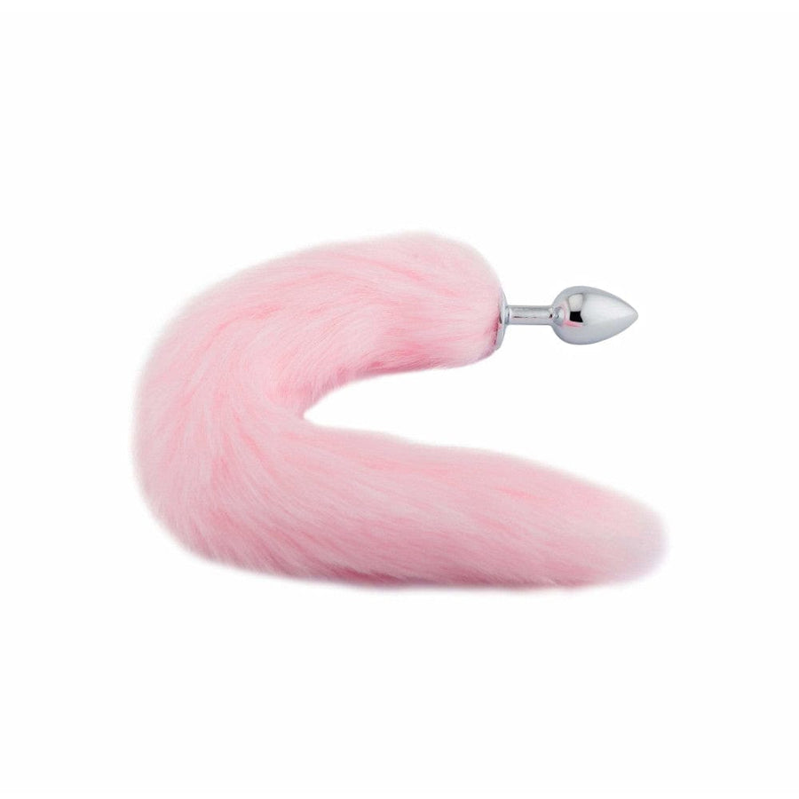 BDSM Stainless Steel Butt Plug With 18-Inch Pink Fox Tail, gallery view 3