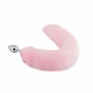 BDSM-Buttplug aus Edelstahl mit 18 Zoll langem rosa Fuchsschwanz