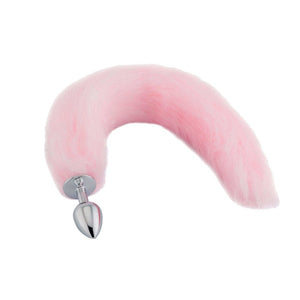 BDSM-Buttplug aus Edelstahl mit 18 Zoll langem rosa Fuchsschwanz