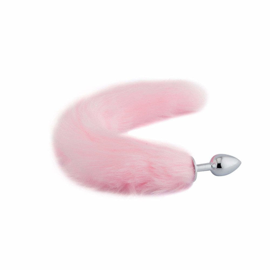 BDSM Stainless Steel Butt Plug With 18-Inch Pink Fox Tail, gallery view 4