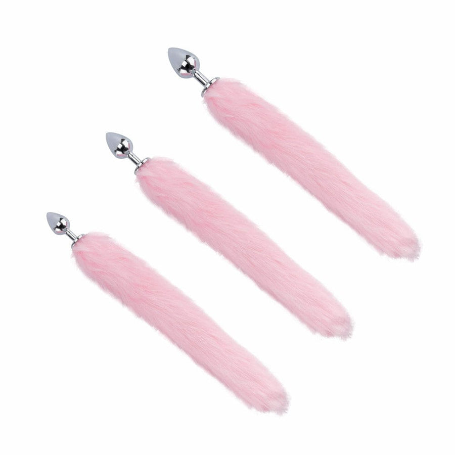 BDSM Stainless Steel Butt Plug With 18-Inch Pink Fox Tail, gallery view 7
