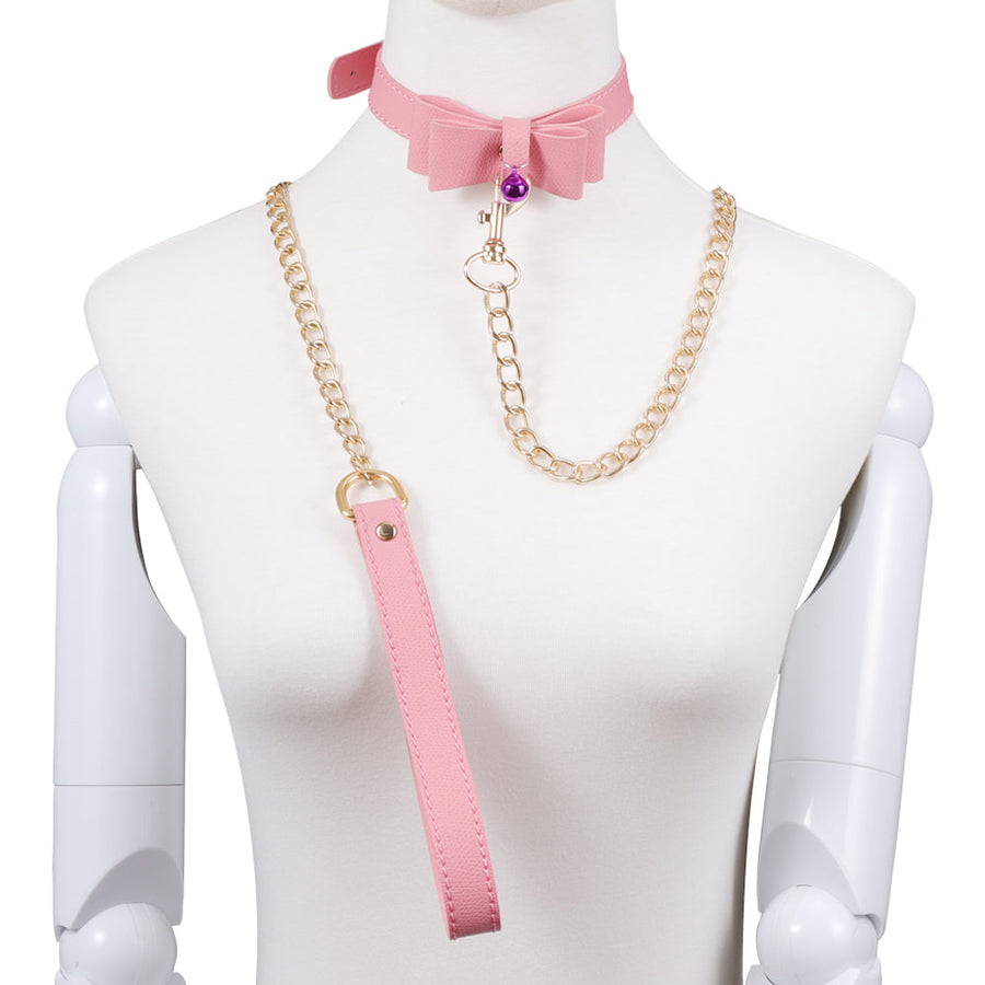 Pink Bow Sissy Slave Collar BDSM, gallery view 4
