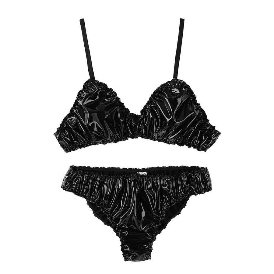 Faux Leather Ruffled Lingerie Set Emily product view