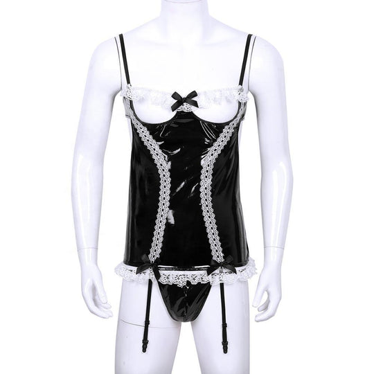 2 Piece Faux Leather Lingerie Set product view