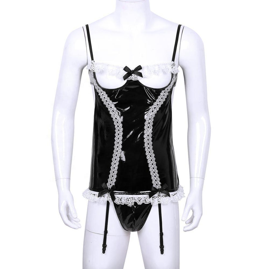 2 Piece Faux Leather Lingerie Set product view